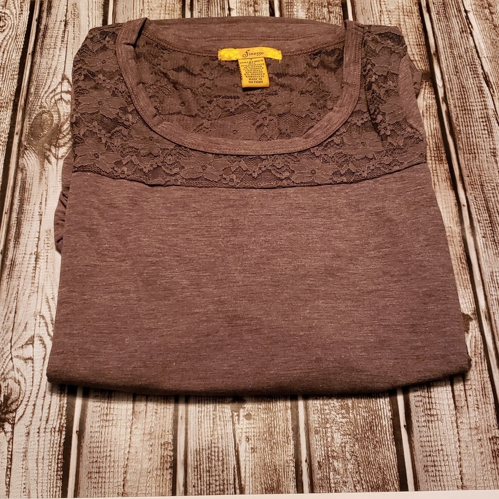 Mocha Long Sleeve Semi Lace Top